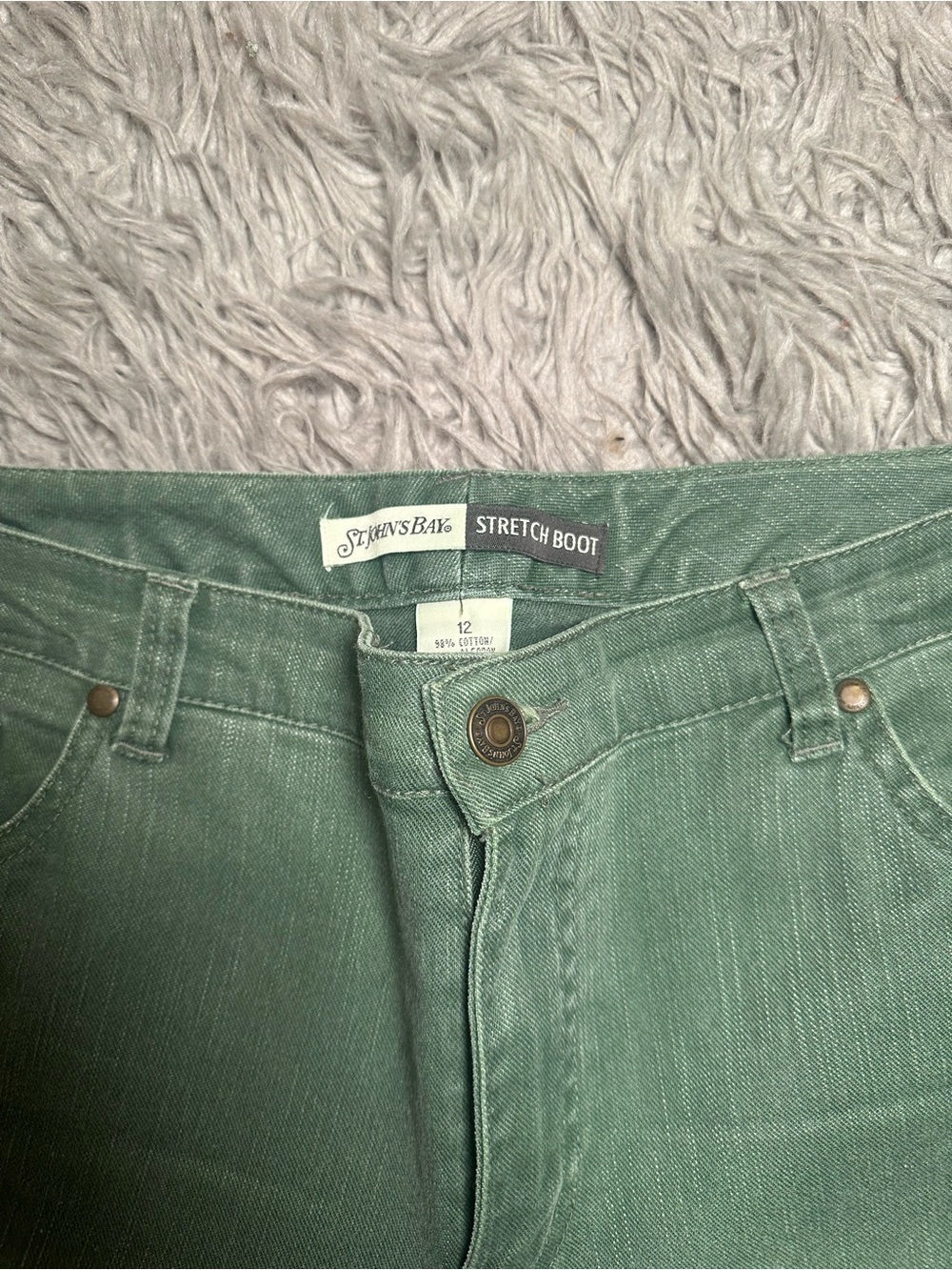 St John’s Bay Women’s 12 Green Stretch Bootcut Jeans Olive Green Denim Pants